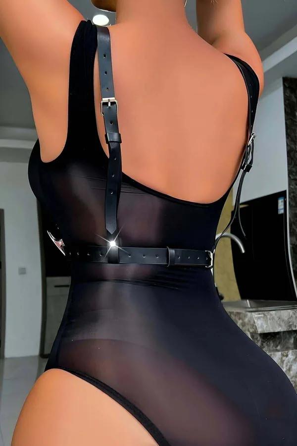 V-Cut Faux Leather Chest Harness with O-Rings