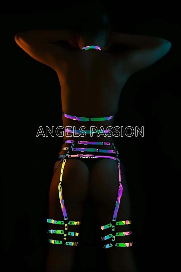 Holographic Reflective Full Body Harness with Thigh Straps