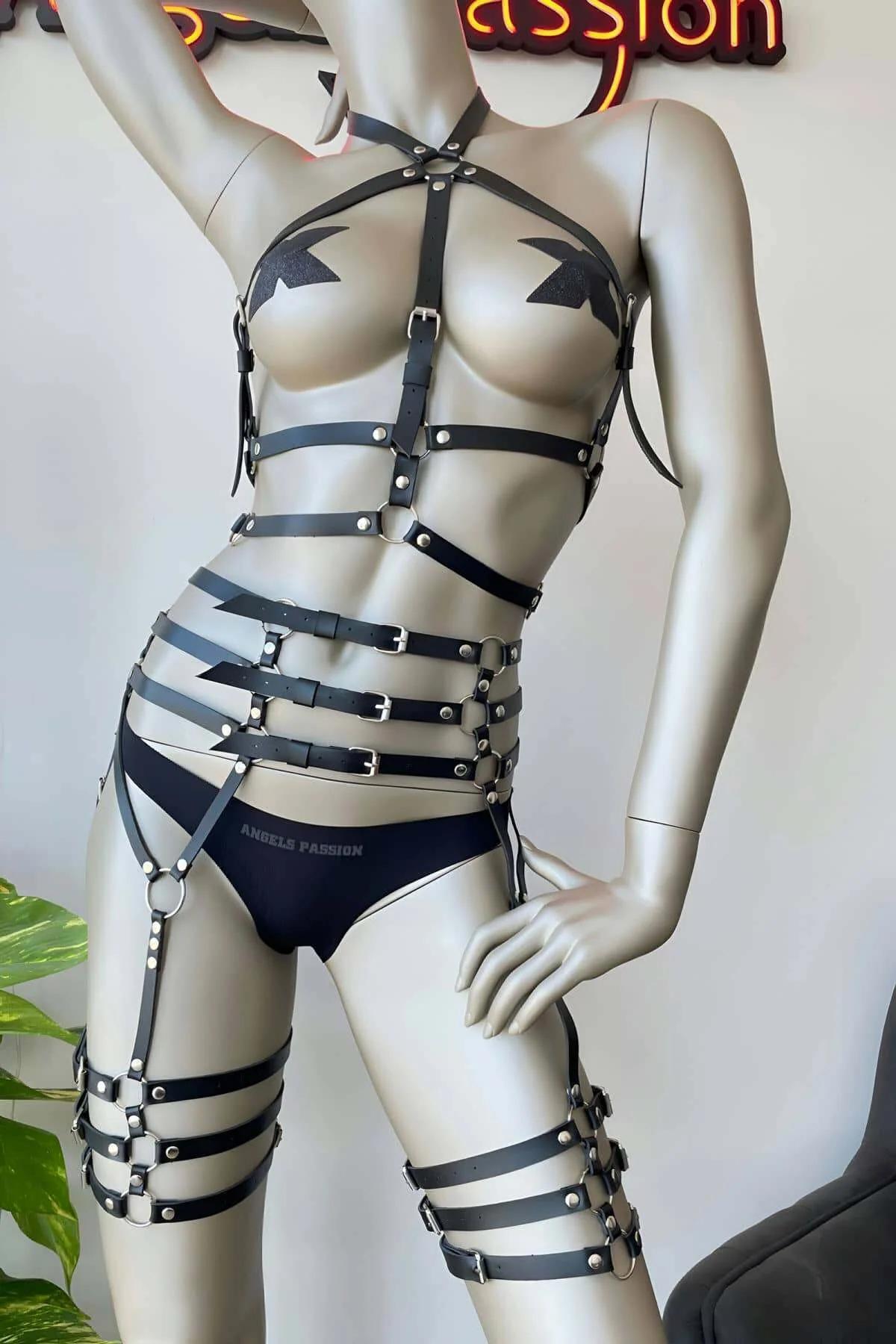 Full Body Faux Leather Harness with Garter Thigh Straps