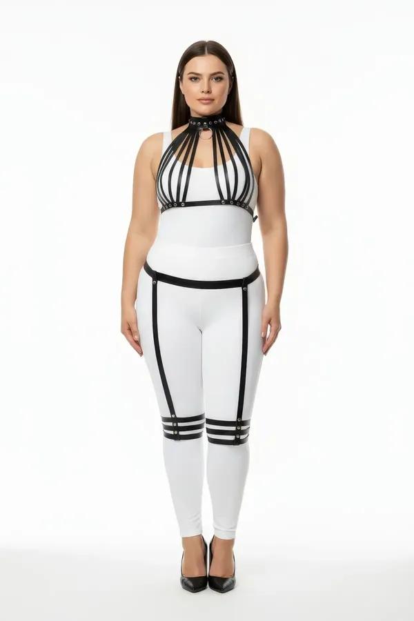 Faux Leather Full Body Harness with Thigh Garters