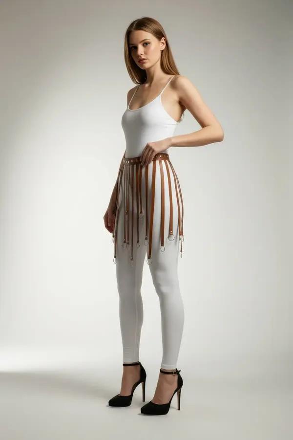 Faux Leather Waist Harness with Draping Chains