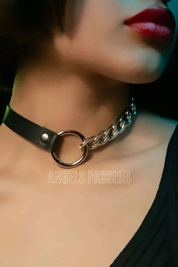 Choker with Faux Leather Band and Half Chain