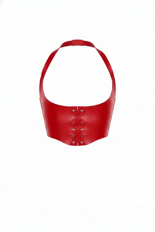 Red Faux Leather Halter Neck Corset Top