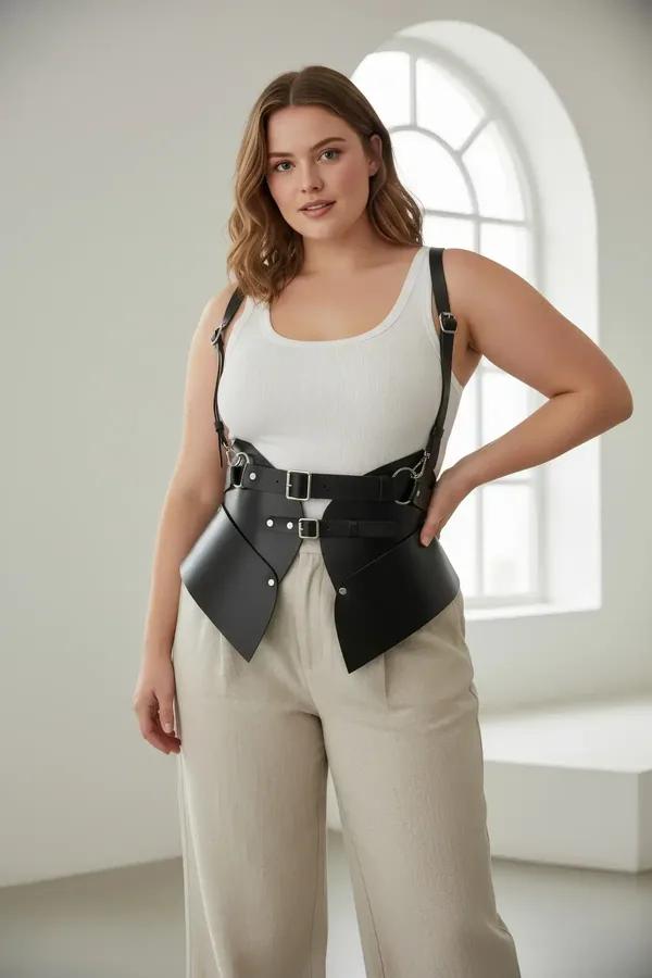 Faux Leather Corset Harness Belt with Sculpted Waist