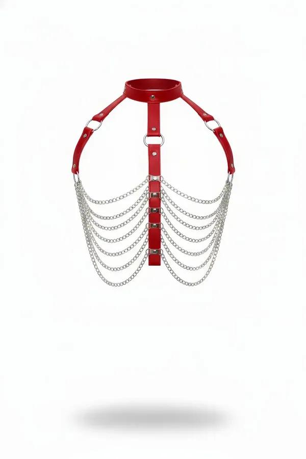 Choker Harness with Draping Silver Chains