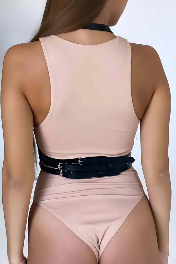 Strappy Black Faux Leather Body Harness