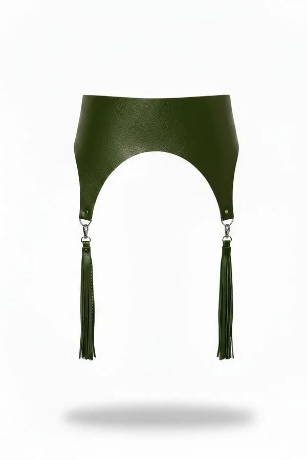 Wide Faux Leather Waist Harness with Detachable Tassels