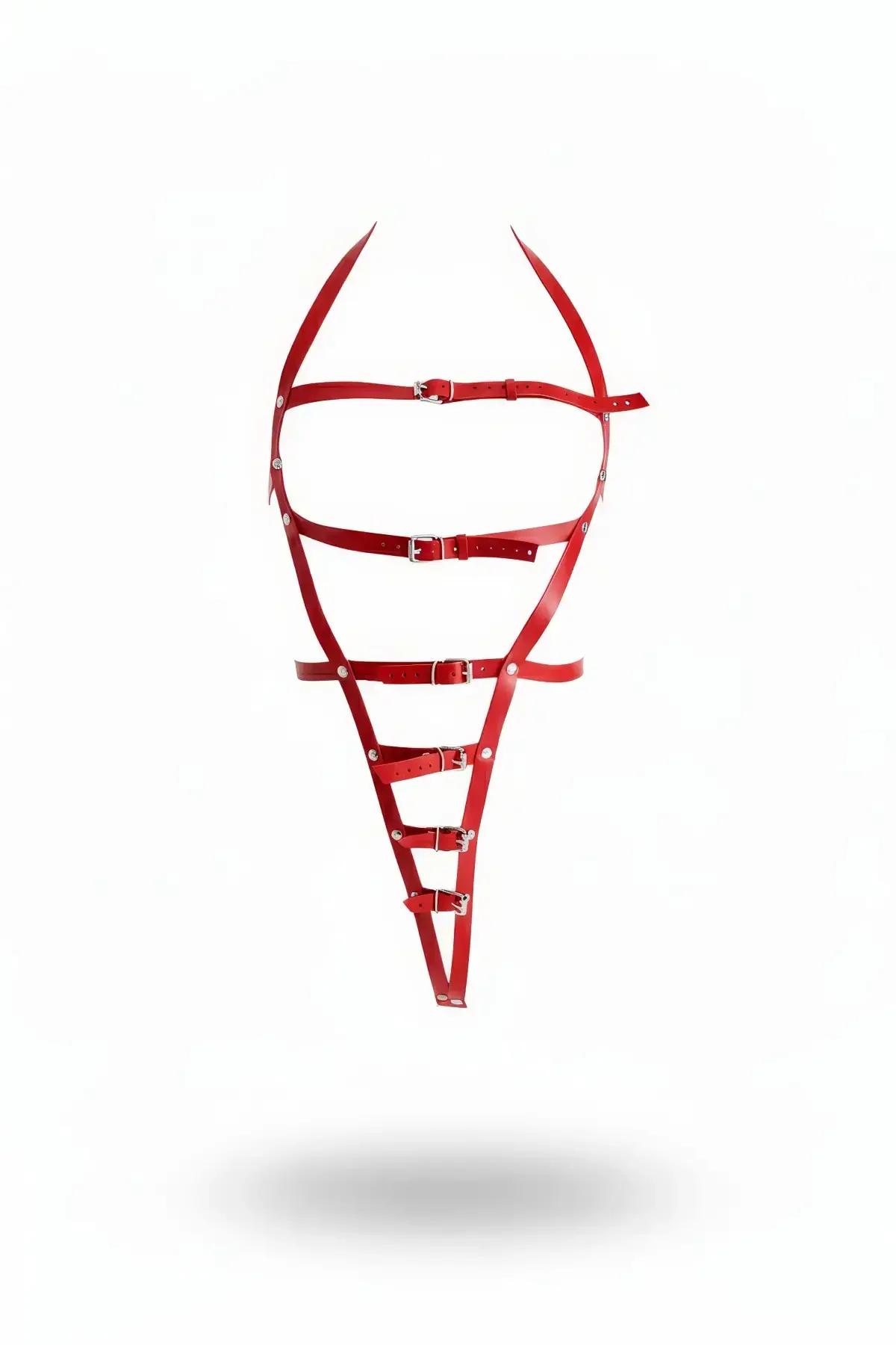 Red Faux Leather Full Body Harness with Crisscross Straps