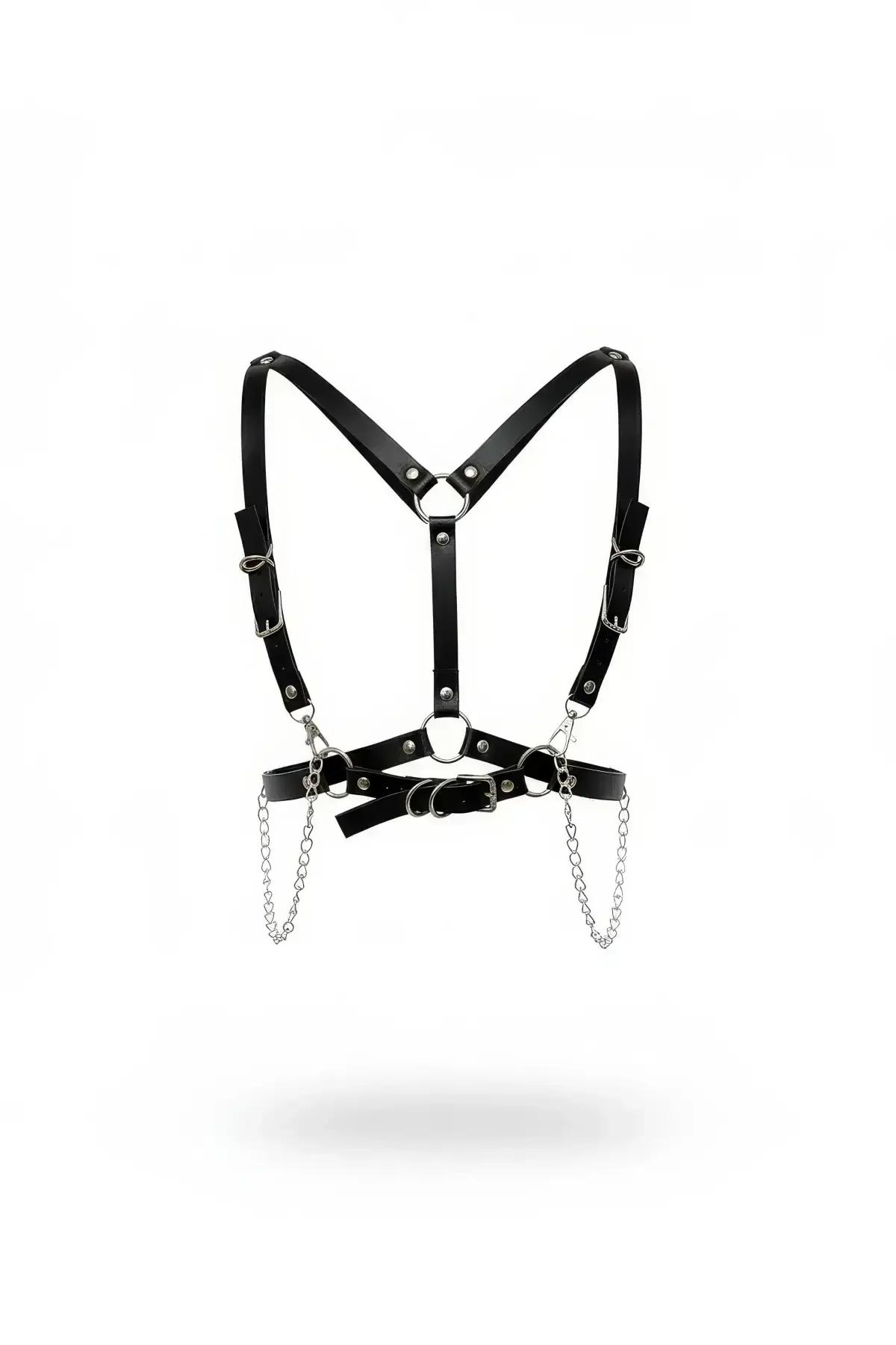 Adjustable Faux Leather Chest Harness with Detachable Chains