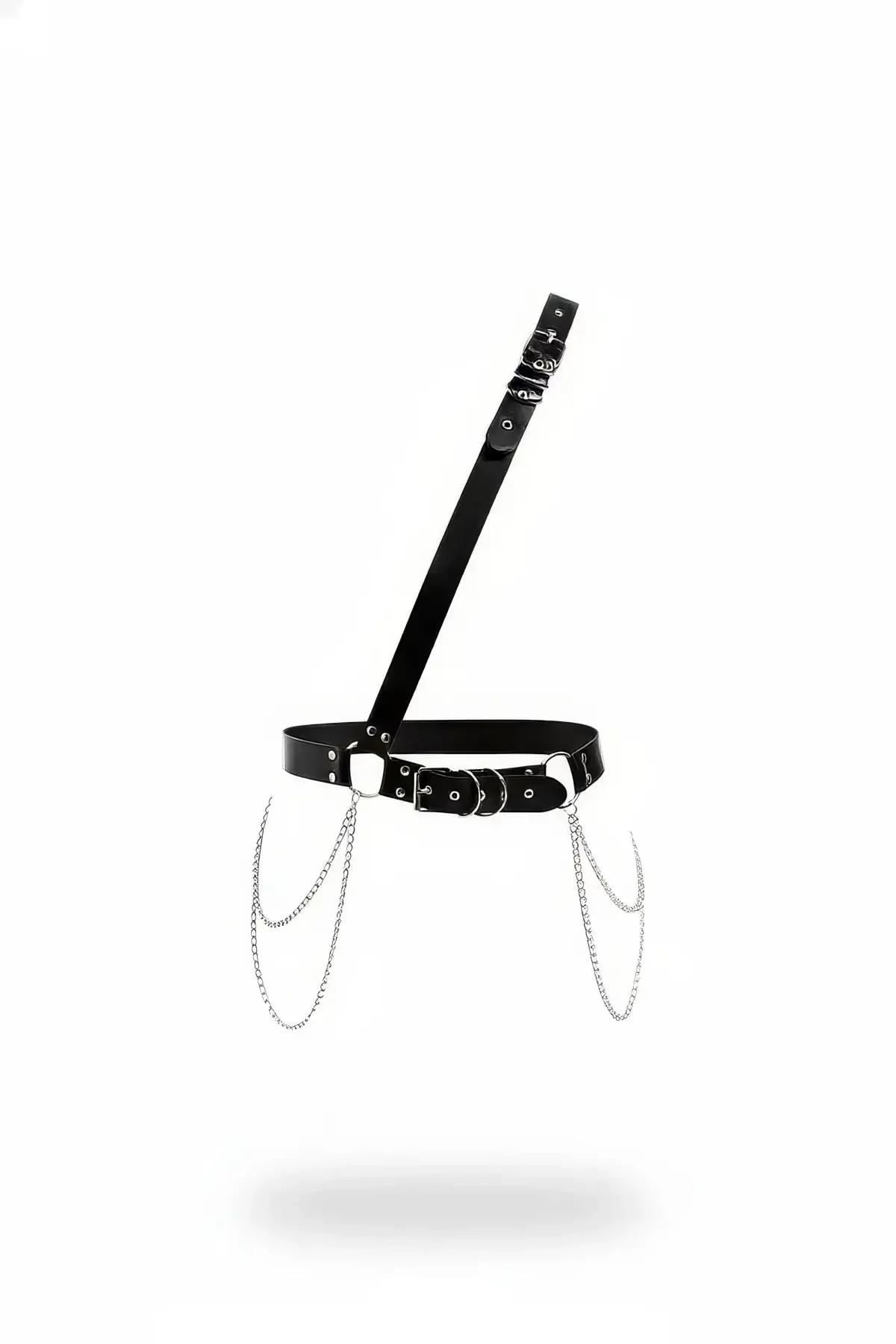 Black Faux Leather Single Shoulder Chain Harness