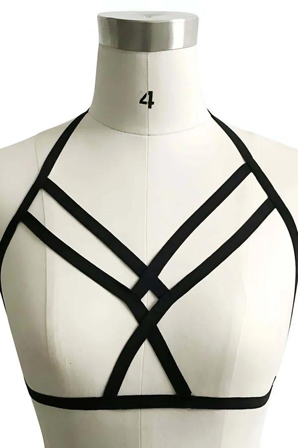 Strappy Black Vegan Leather Chest Harness