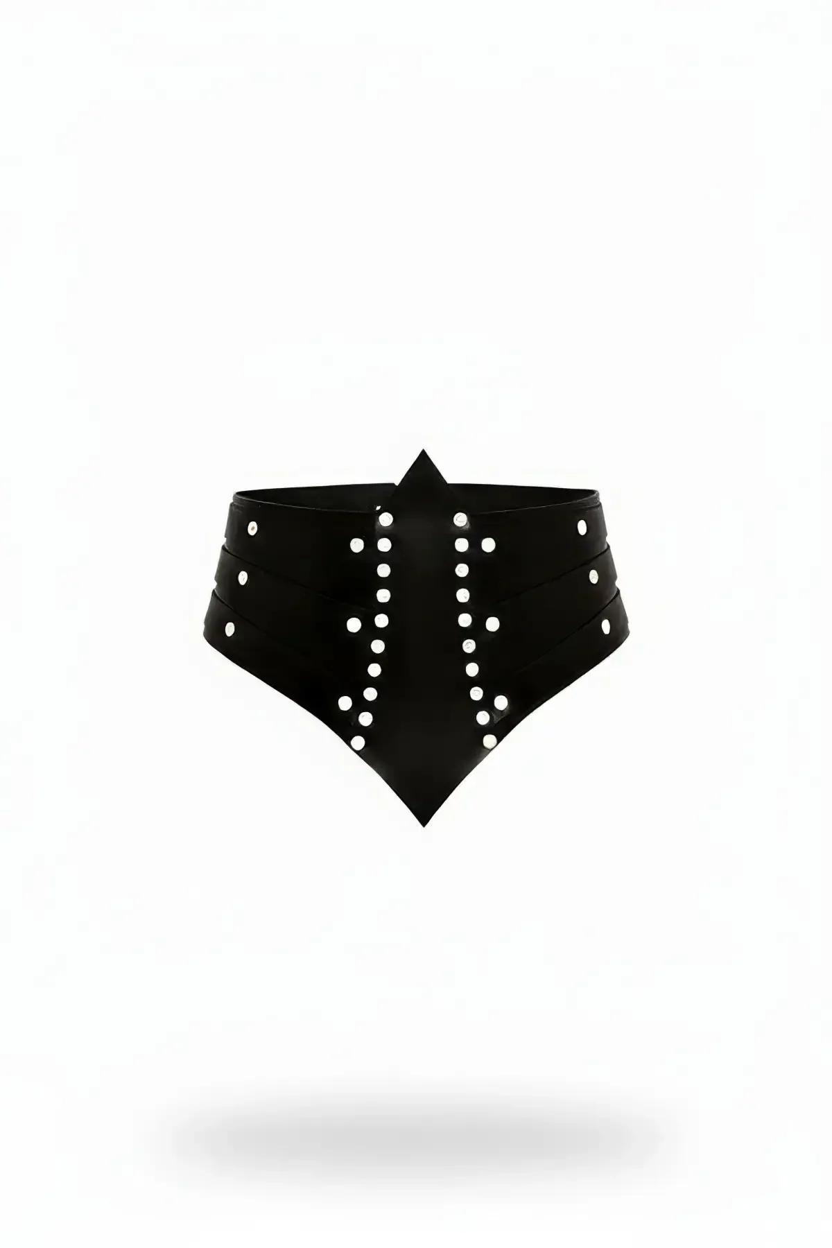 Pointed Studded Faux Leather Waist Cincher