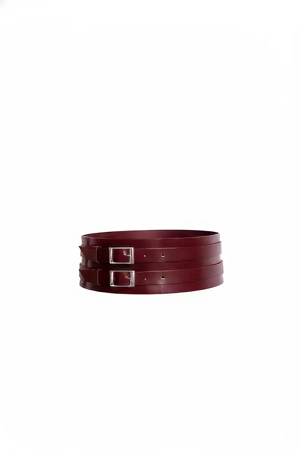 Wide Faux Leather Waist Belt Harness with Double Buckles
