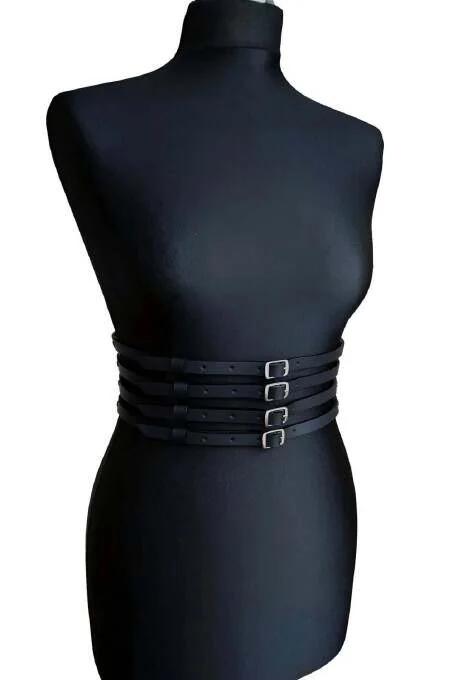 Four-Strap Vegan Leather Waspie Belt