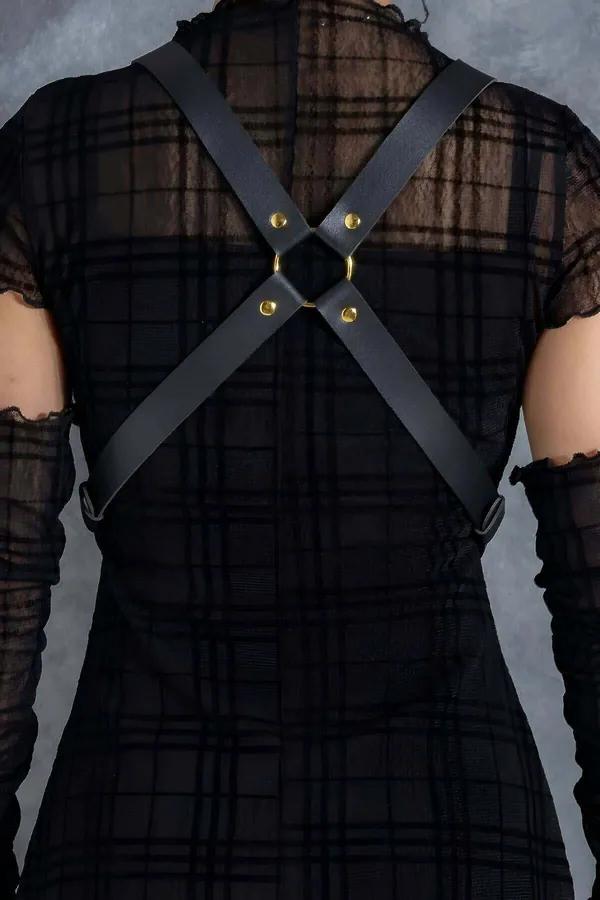 Adjustable Chest Harness with Gold O-Rings & Studs