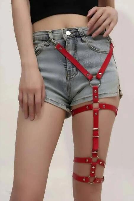 Red Faux Leather Thigh Garter Harness