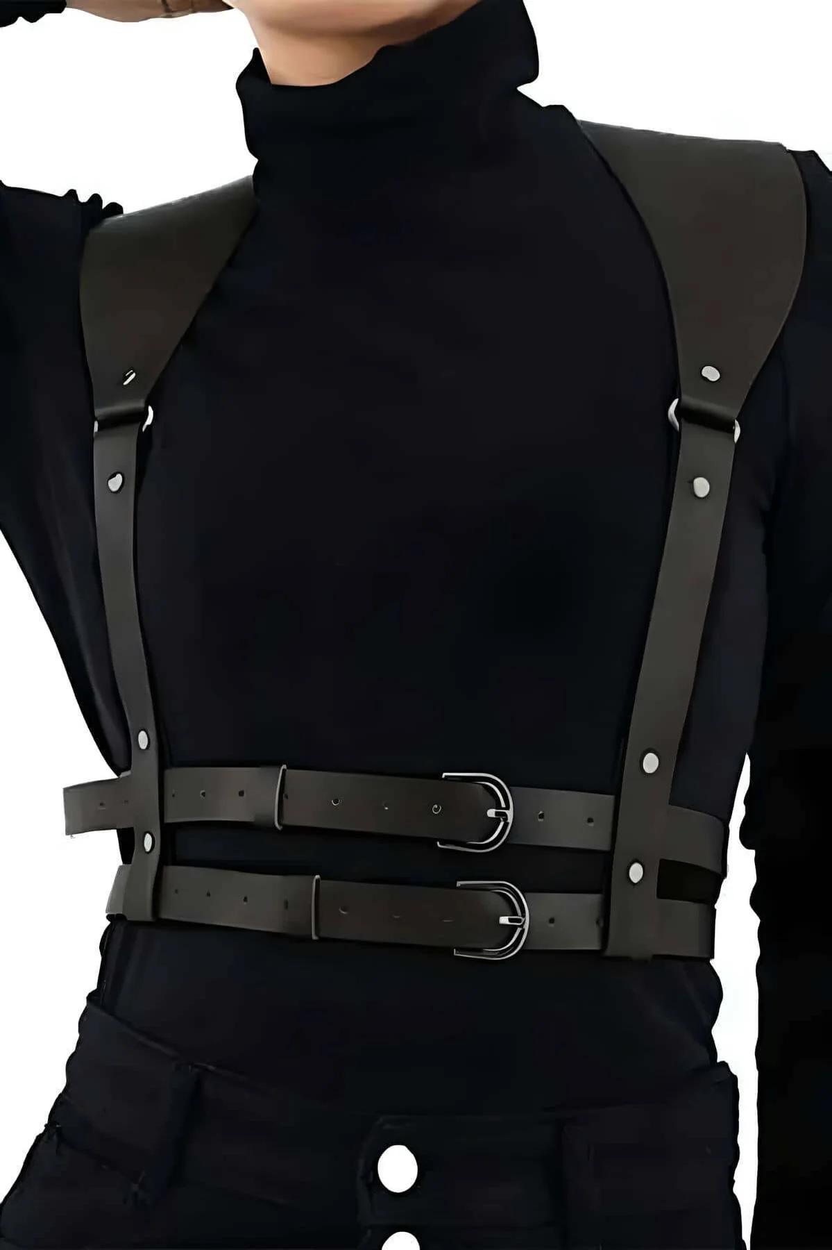 Double Buckle Faux Leather Chest Harness