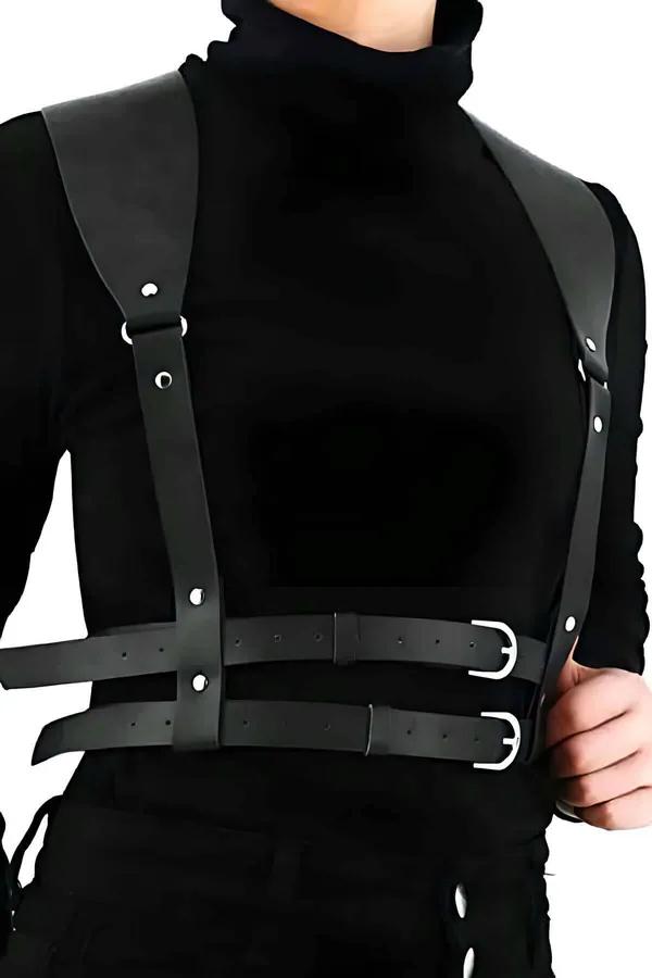 Double Buckle Faux Leather Chest Harness