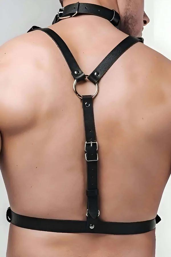 Adjustable Faux Leather Chest Harness with Choker