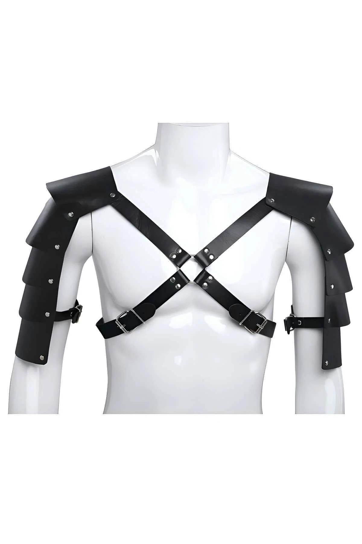 Black Faux Leather Shoulder Armor Harness