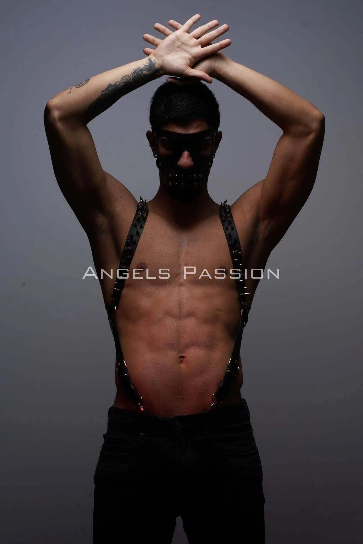 Studded Faux Leather Suspenders Harness