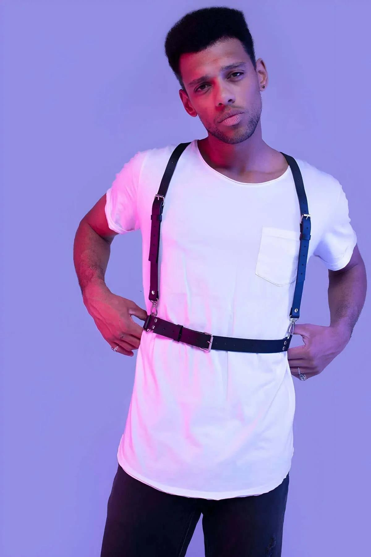 Adjustable Faux Leather Suspenders Harness