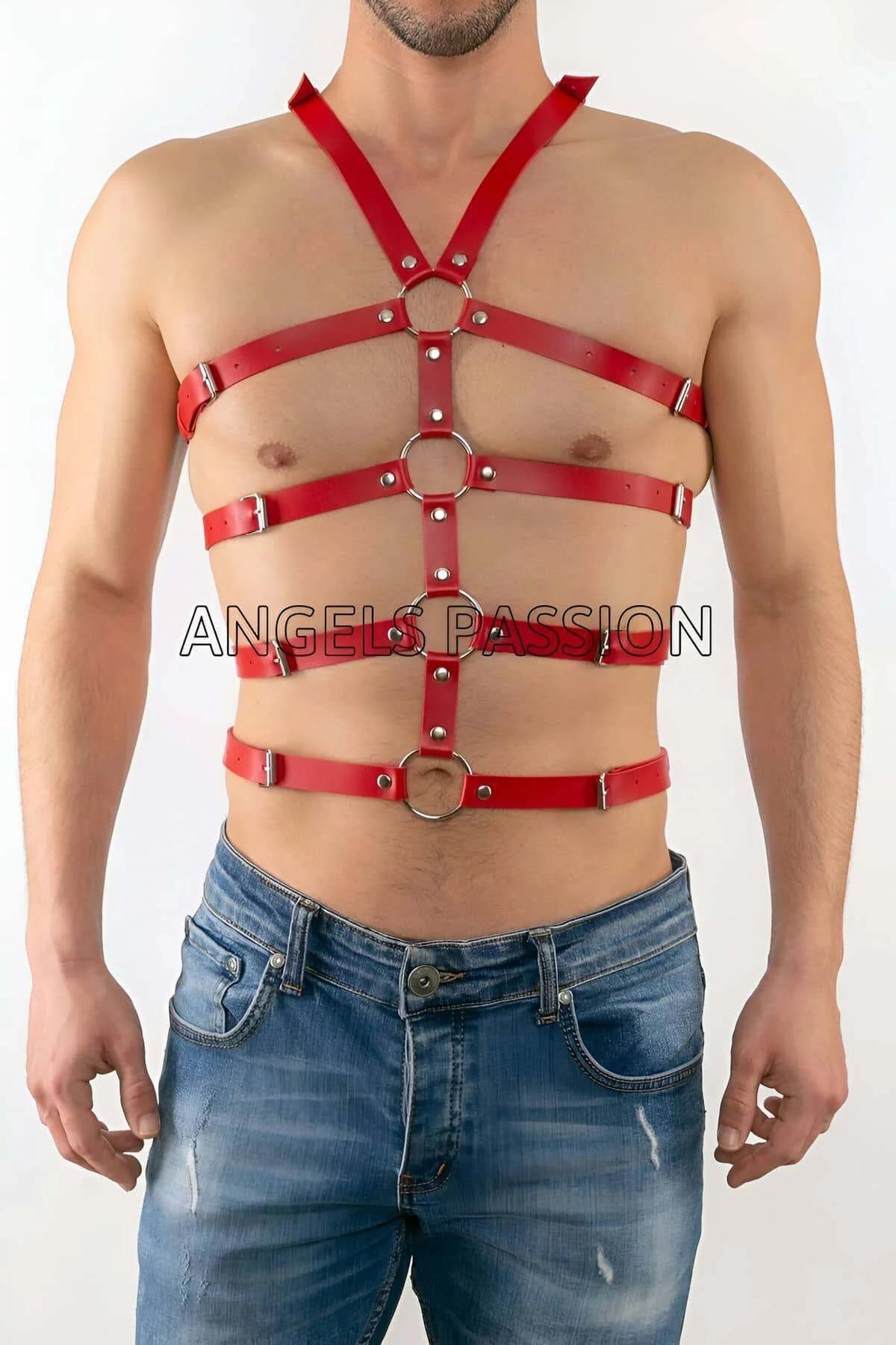 Faux Leather Adjustable Body Harness with O-Rings