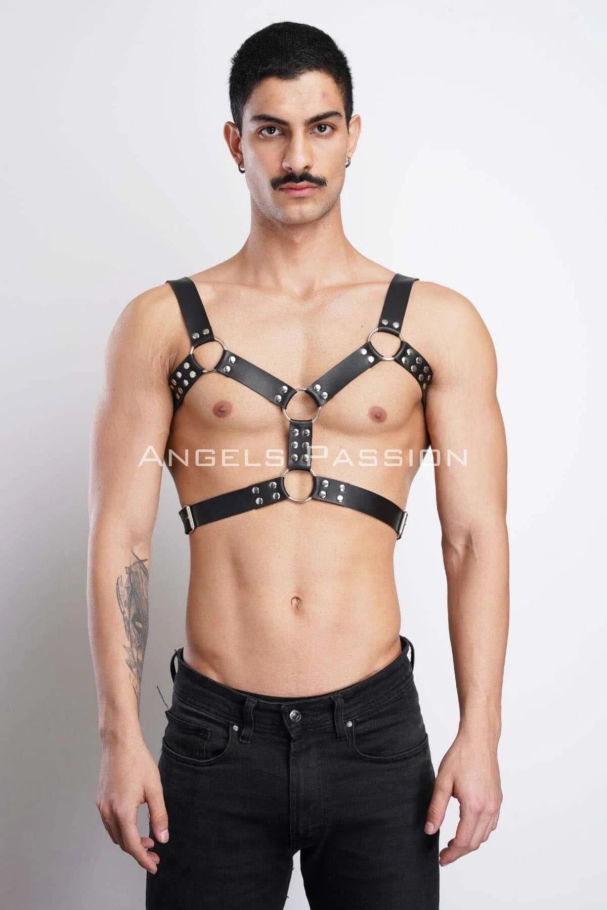 Studded Faux Leather Chest Harness with O-Rings