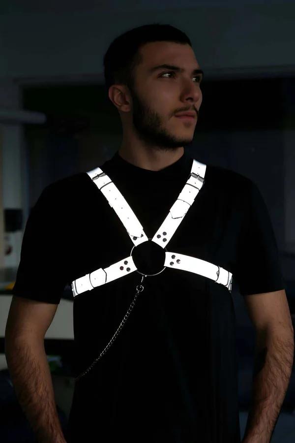 Reflective Chest Harness with Chain Detail