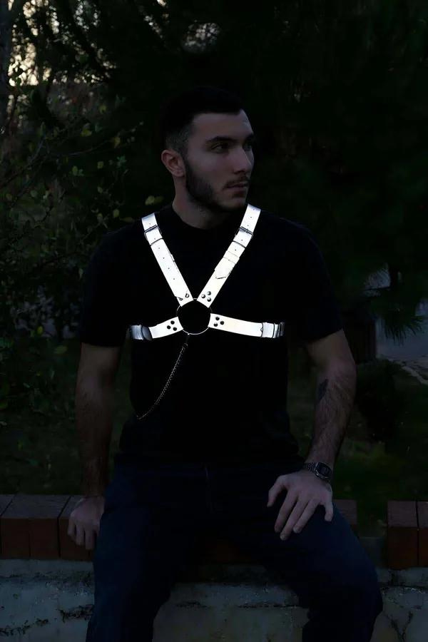 Reflective Chest Harness with Chain Detail