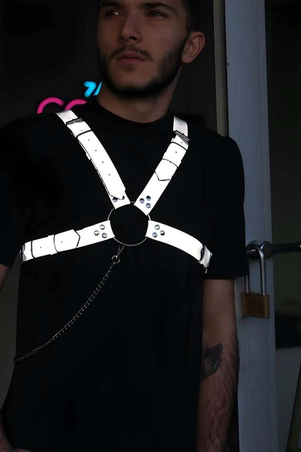 Reflective Chest Harness with Chain Detail
