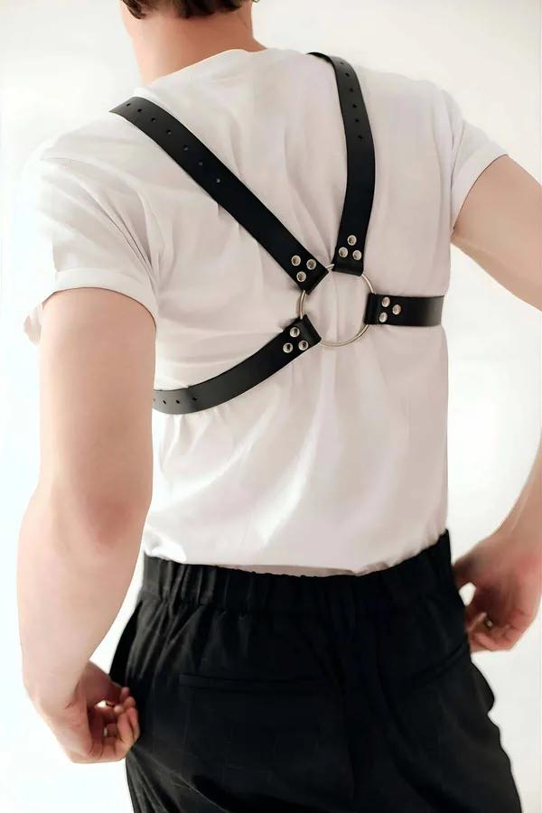 Faux Leather Chest Harness with Chain Detail