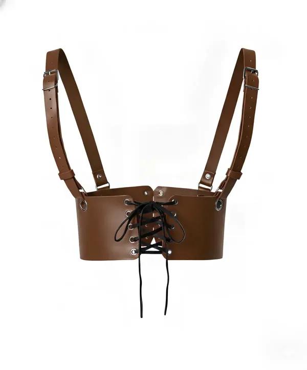 Brown Faux Leather Underbust Harness with Front Lacing