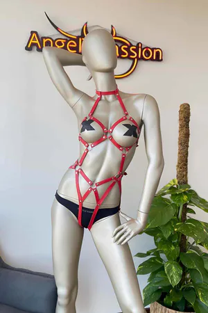 Red Leather Dancer Special Harness