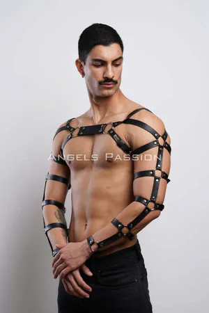 Men's Fancy Wear Leather Arm and Chest Harness - APFTM5