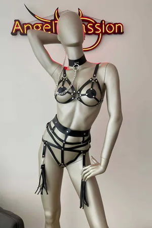 Erotic Underwear Fancy Leather Tassel Harness