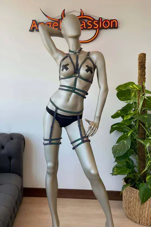 Leather Underwear Fancy Reflective Garter Set - APFT562