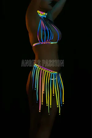 Colorful Reflective Fancy Dress with Tassels - Sexy Harness Underwear - APFT584
