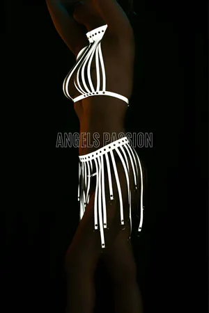 Tasseled Reflective Sexy Skirt Bustier Set - APFT584
