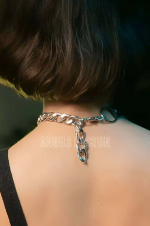 Leather Choker with Chain, Sexy Choker with Chain Detail - APFT590