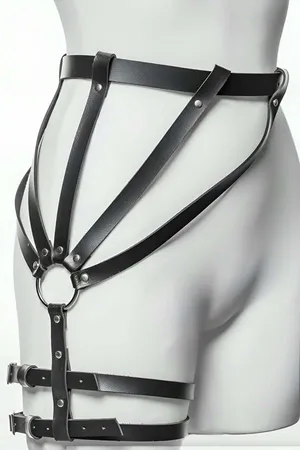 Stylish Leather Leg Harness Covering the Leg, Leather Accessory Over Tights - APFT595