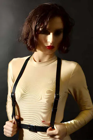 Leather Belt Over Chest, Stylish Leather Harness Accessory - APFT599