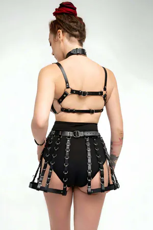 Stylish Leather Chest and Skirt Harness Suit APFT899