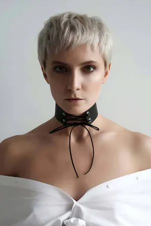 Leather Choker Collar with Rope Tie - APFT900