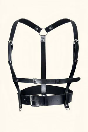 Leather Chest Harness And Choker-Leash Set - APFT959