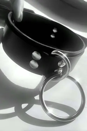 Ring Detailed Leather Choker, Leather Collar, Ring Collar - APFT971