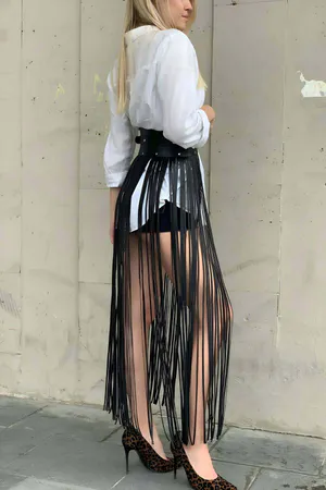 High Waist Stylish Leather Tasseled Sexy Skirt - APFT1003