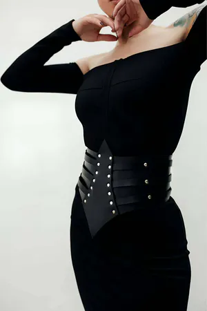 Rivet Detailed, Stylish Leather Corset Belt on Dress, Dress Belt - APFT1087