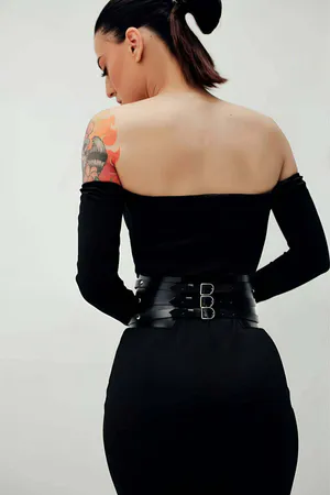 Rivet Detailed, Stylish Leather Corset Belt on Dress, Dress Belt - APFT1087