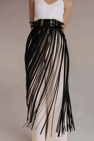 Tasseled Leather Skirt, Stylish Tasseled Leather Skirt Above the Waist - APFT1090